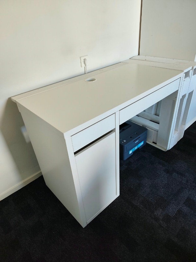 Witte Bureau / Scriptorium met Lade en Kastje IKEA, Ophalen, 105 cm, 50 cm, Zo goed als nieuw
