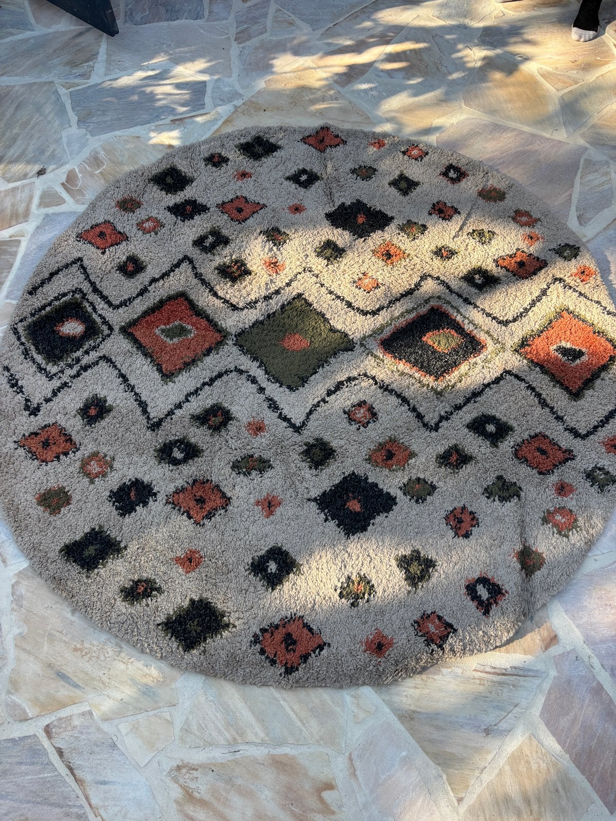 Boho & Me Artisan Rond Vloerkleed - Beige/Oranje/Zwart 200cm, Ophalen, Beige, 150 tot 200 cm, Rond