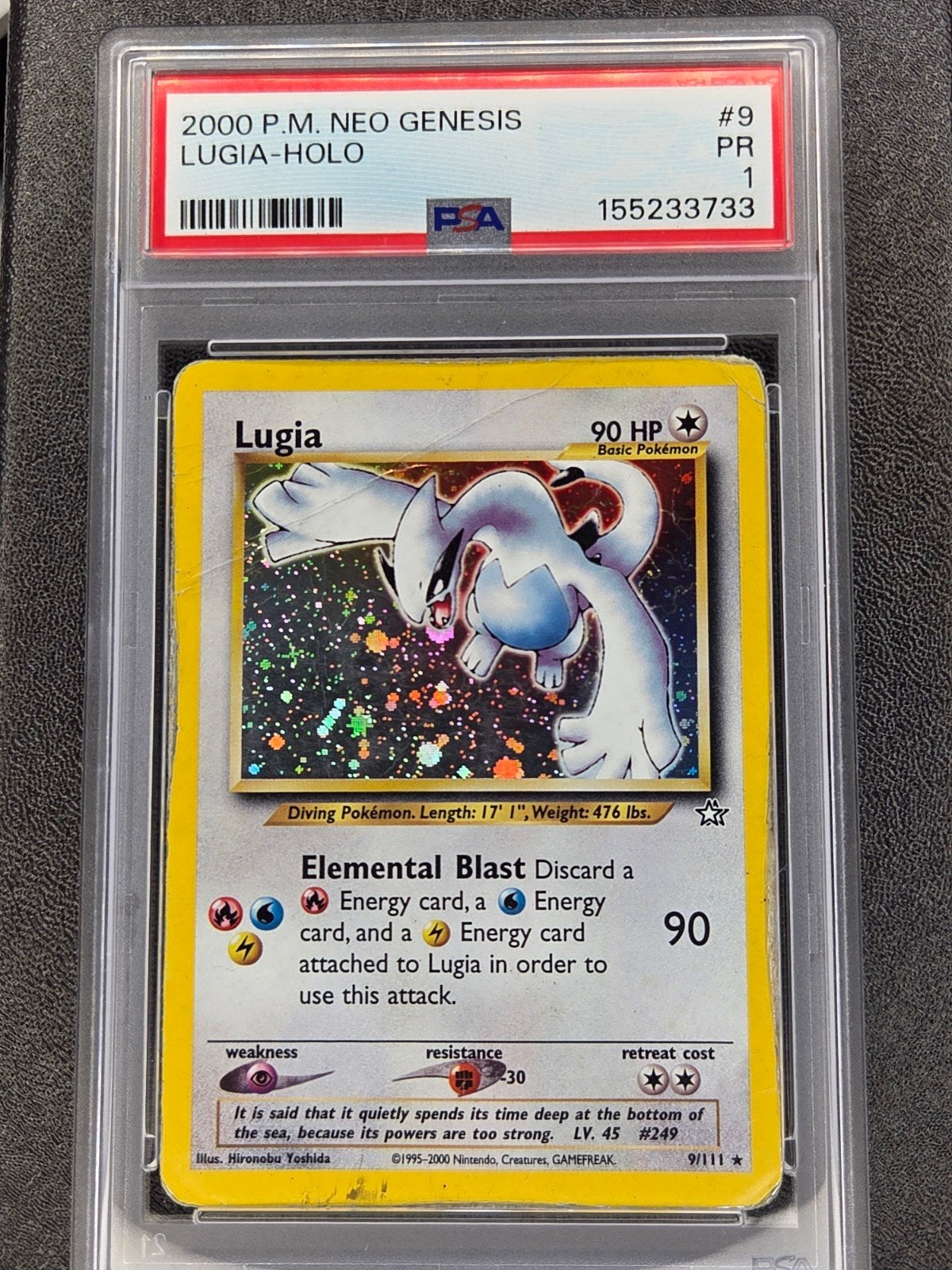 PSA 1 Lugia Holo Neo Genesis Pokémon Kaart #9, Ophalen of Verzenden, Zo goed als nieuw, Losse kaart, Foil