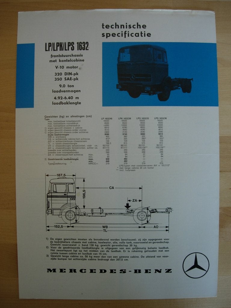 Mercedes 1632 LP/LPK/LPS Specificatie Brochure 1972, Zo goed als nieuw, Mercedes-Benz, Mercedes, Ophalen of Verzenden