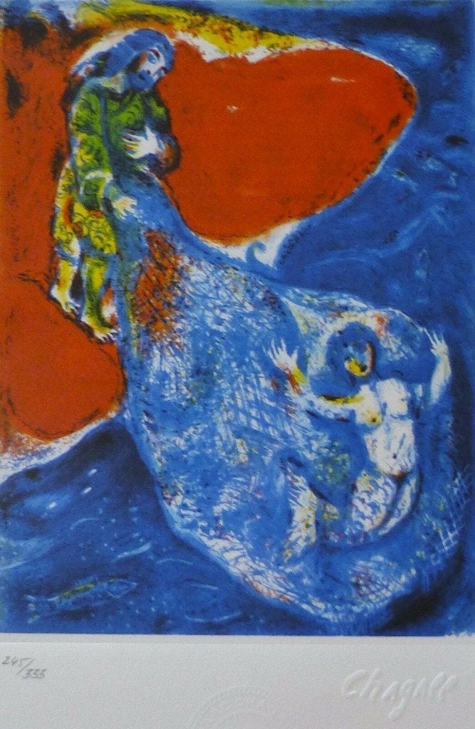 Marc Chagall Kleur Lithografie" Arabian Nights"Afb 8 Gen Gel, Personages en Fantasiefiguren, Ophalen of Verzenden, Lithografie