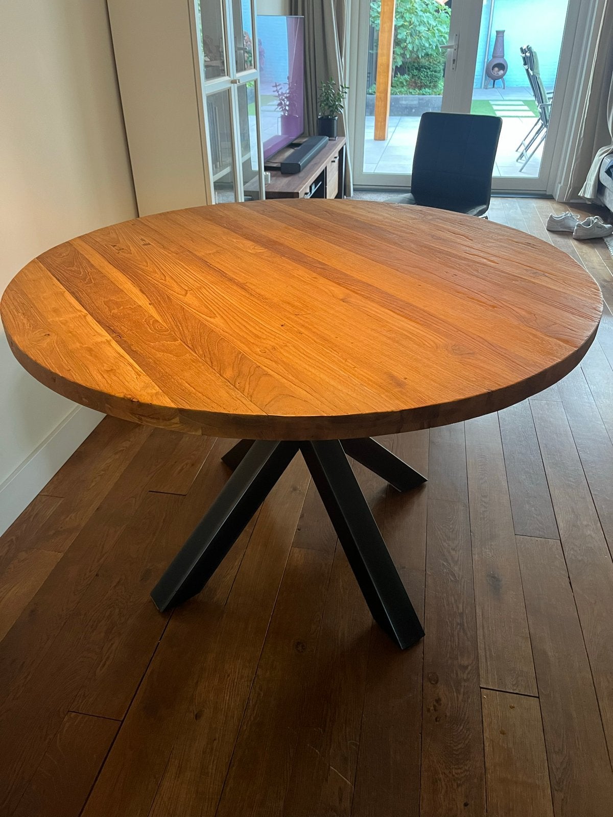 Ronde Teakhouten Eettafel - Ø 120cm, Ophalen, Zo goed als nieuw, Vier personen, 100 tot 150 cm