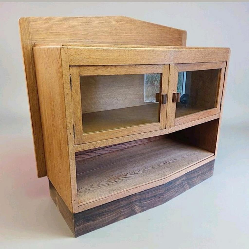 antiek Amsterdamse School kastje Art Deco theekastje, Ophalen, ., Eikenhout, 50 tot 100 cm