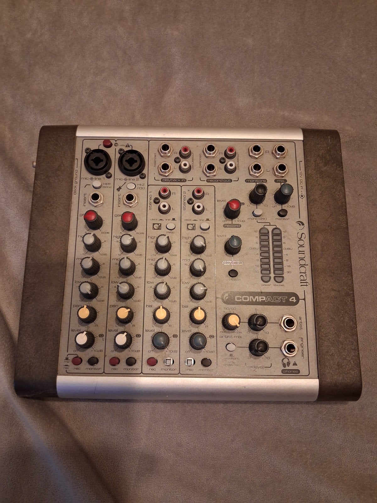 Soundcraft Compact 4 mixer met adapter - Ideaal voor opnames, Ophalen of Verzenden, Zo goed als nieuw, Minder dan 5 kanalen, Microfooningang