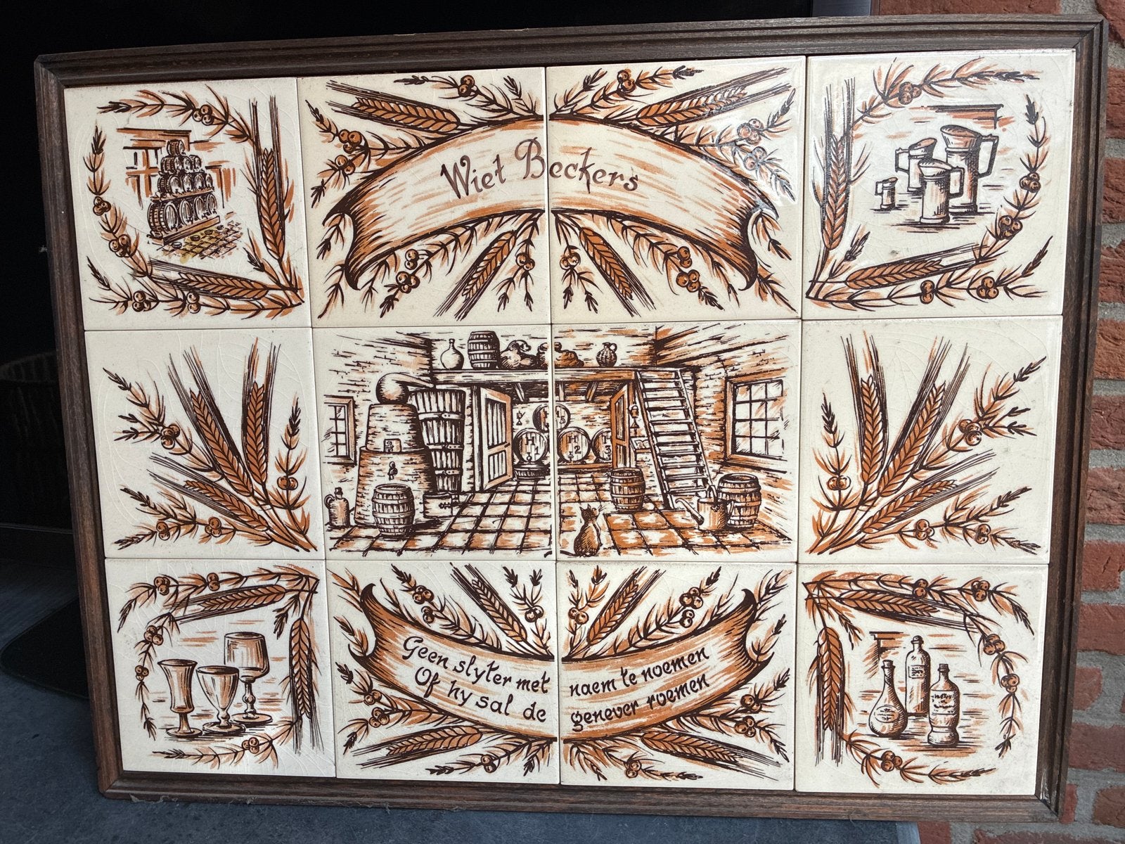 Vintage Tegeltableau "Wiet Beckers" - Genever Thema, Ophalen of Verzenden