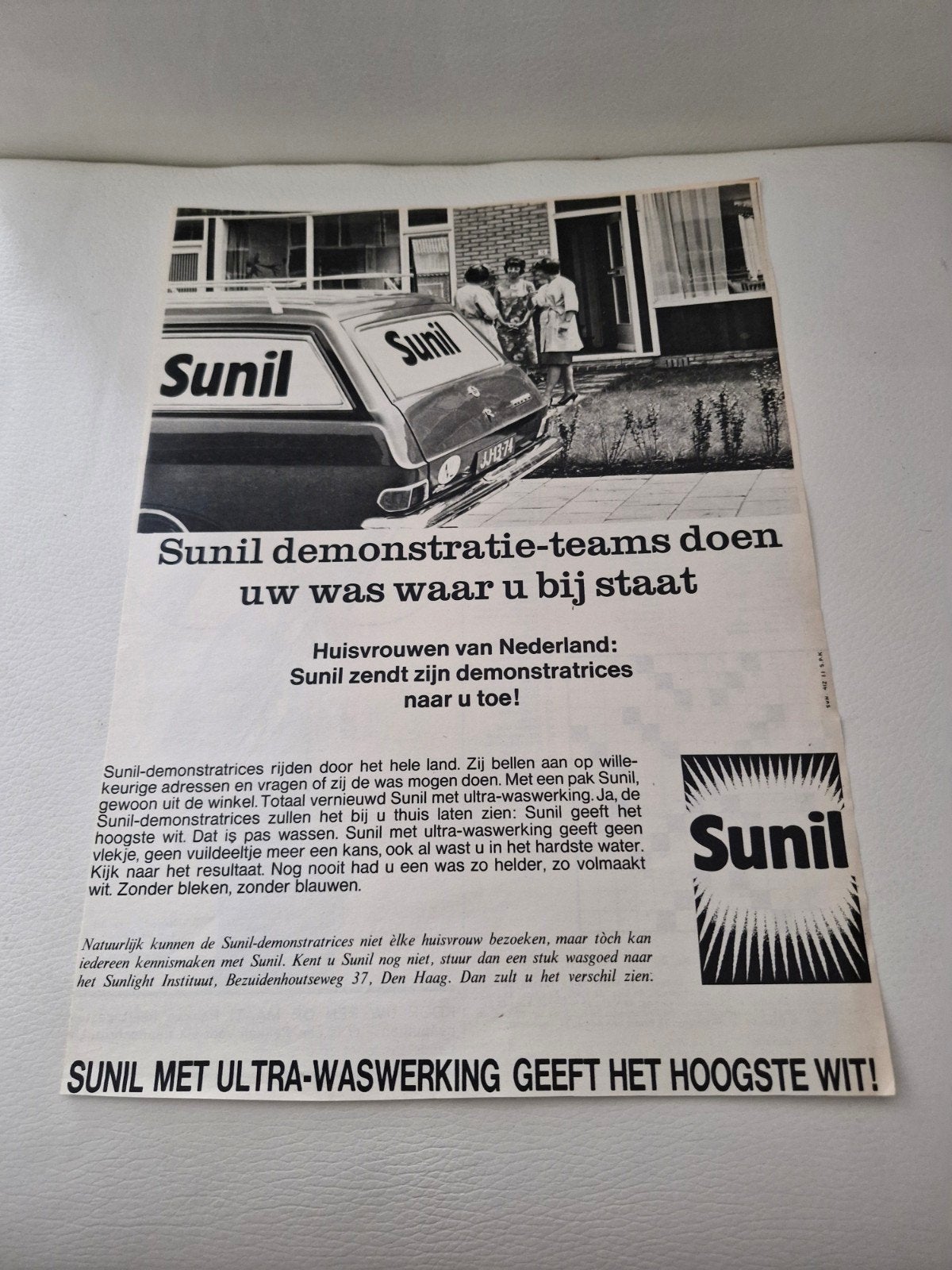 Vintage Sunil Wasmiddel Advertentie (ca. 32x24 cm), Ophalen of Verzenden, 1960 tot 1980, Nederland, Knipsel(s)