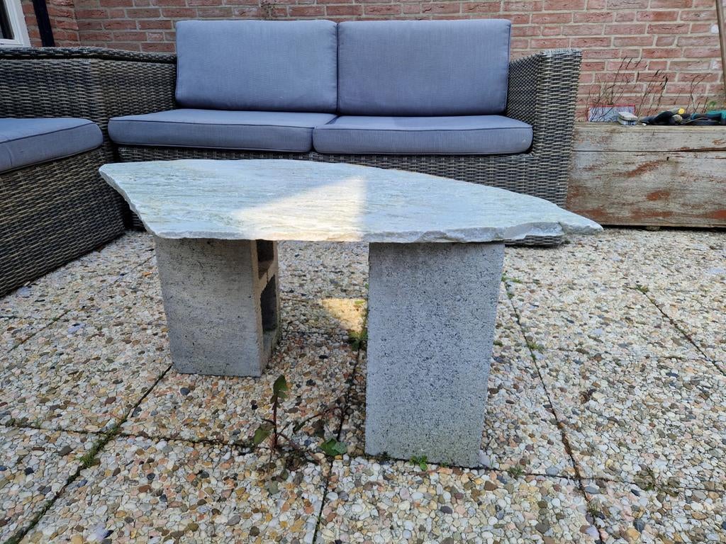 Unieke salontafel met natuurstenen blad, Ophalen of Verzenden, Gebruikt