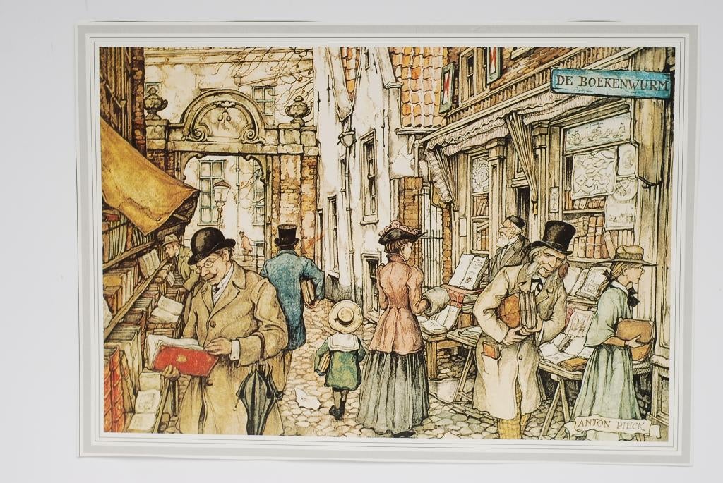 Amsterdam Oudemanhuispoort “De Boekenwurm“ - Anton Pieck, Verzamelen, Verzenden, Zo goed als nieuw, Voor 1940, Prent
