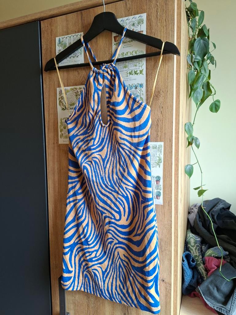 Bershka kort jurkje M blauw peach kleur, Blauw, Nieuw, Boven de knie, Bershka