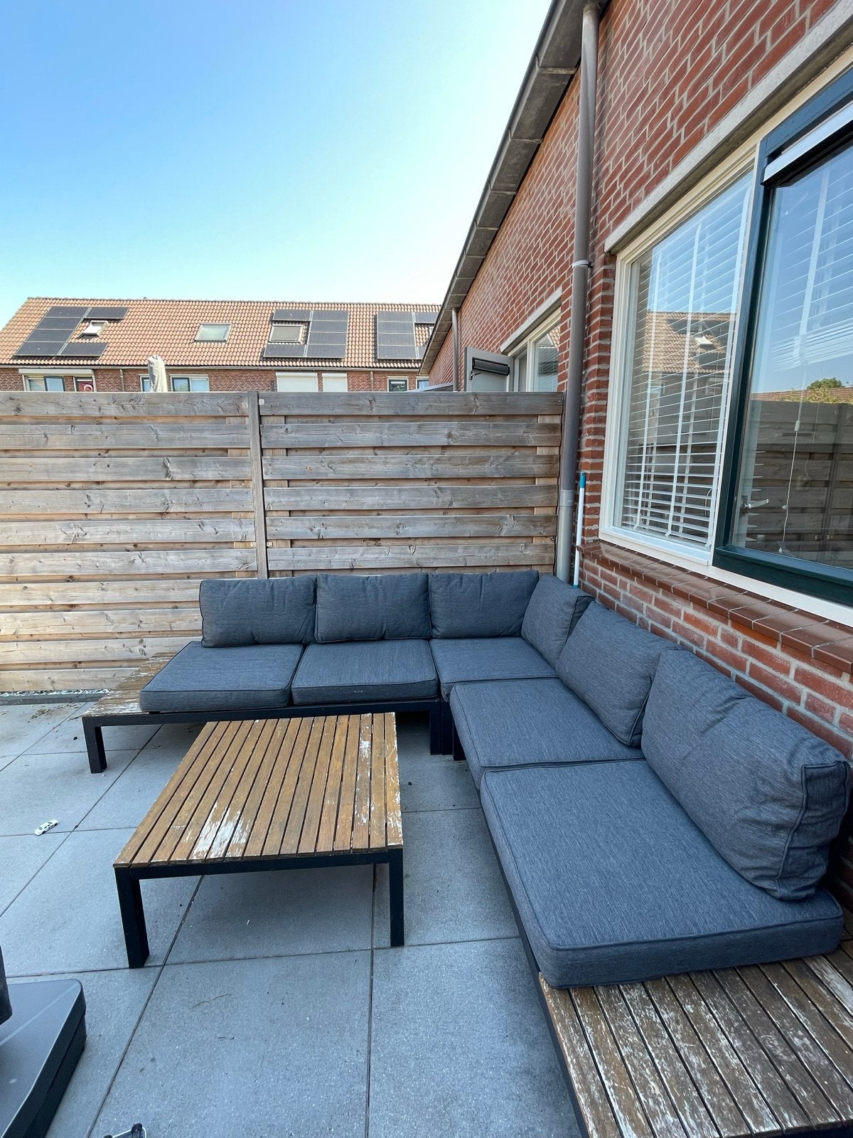 Comfortabele loungeset met houten accenten, Tuin en Terras, Tuinsets en Loungesets, Ophalen, Gebruikt, Meer dan 8 zitplaatsen