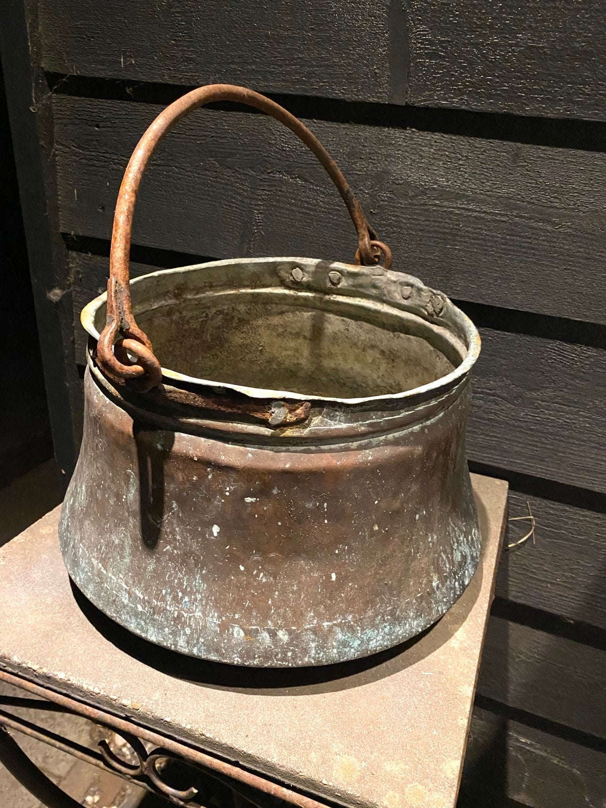 Antieke grote Koperen Ketel - patina, heksenketel, Antiek en Kunst, Antiek | Koper en Brons, Ophalen, Koper