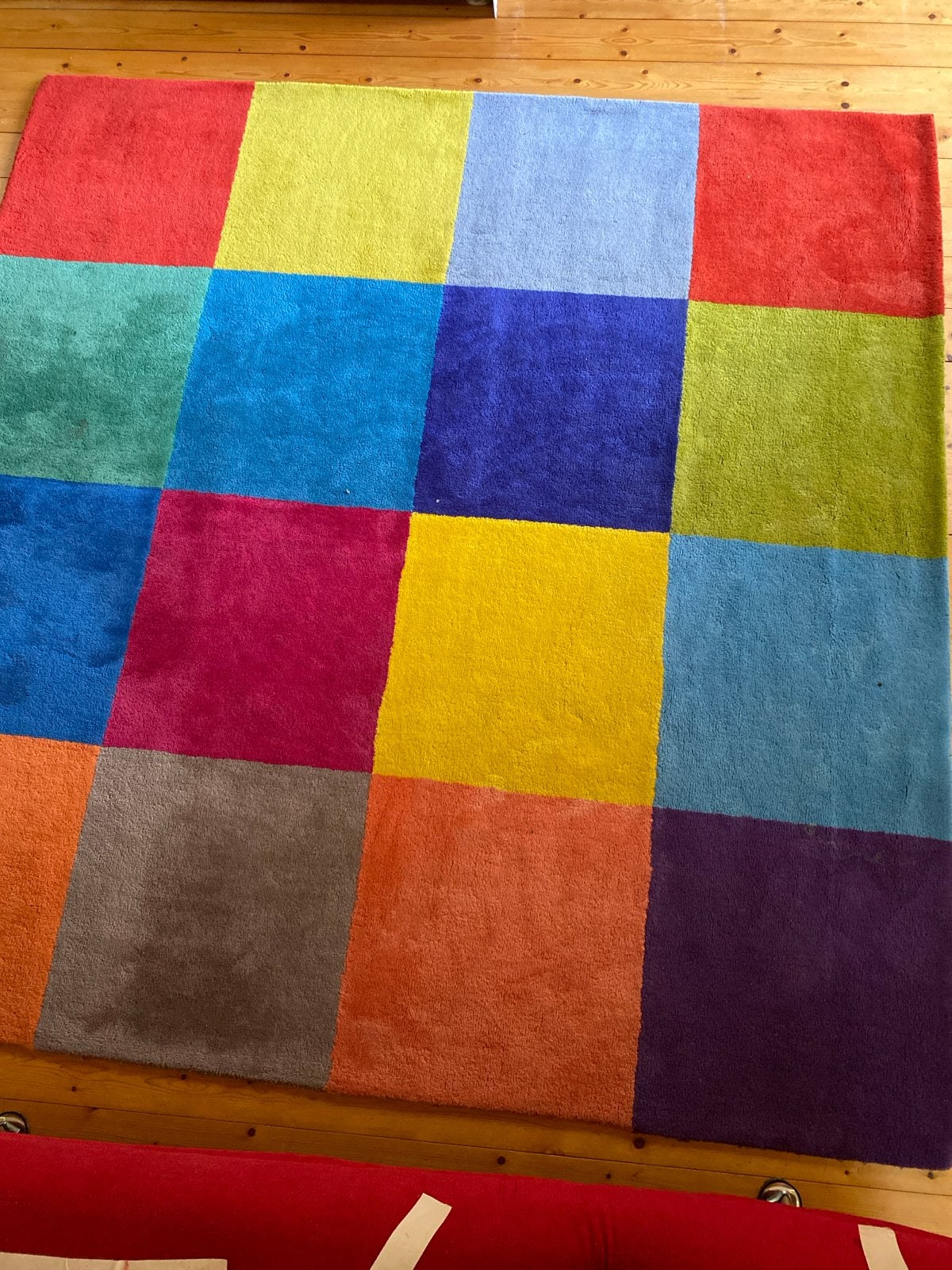 Ikea Vrolijk gekleurd vloerkleed met blokpatroon 230x230, Ophalen, Gebruikt, 150 tot 200 cm, Rechthoekig