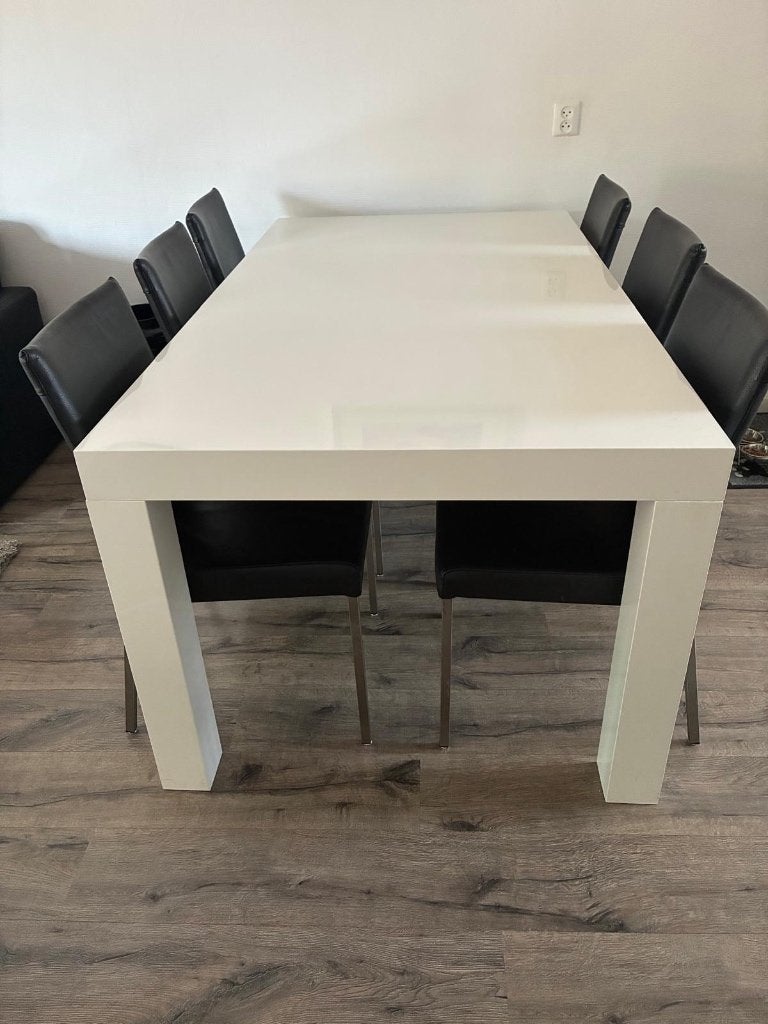 Eettafel Goossens hoogglans wit, Huis en Inrichting, Tafels | Eettafels, Ophalen, 100 tot 150 cm, Zo goed als nieuw, Vijf personen of meer