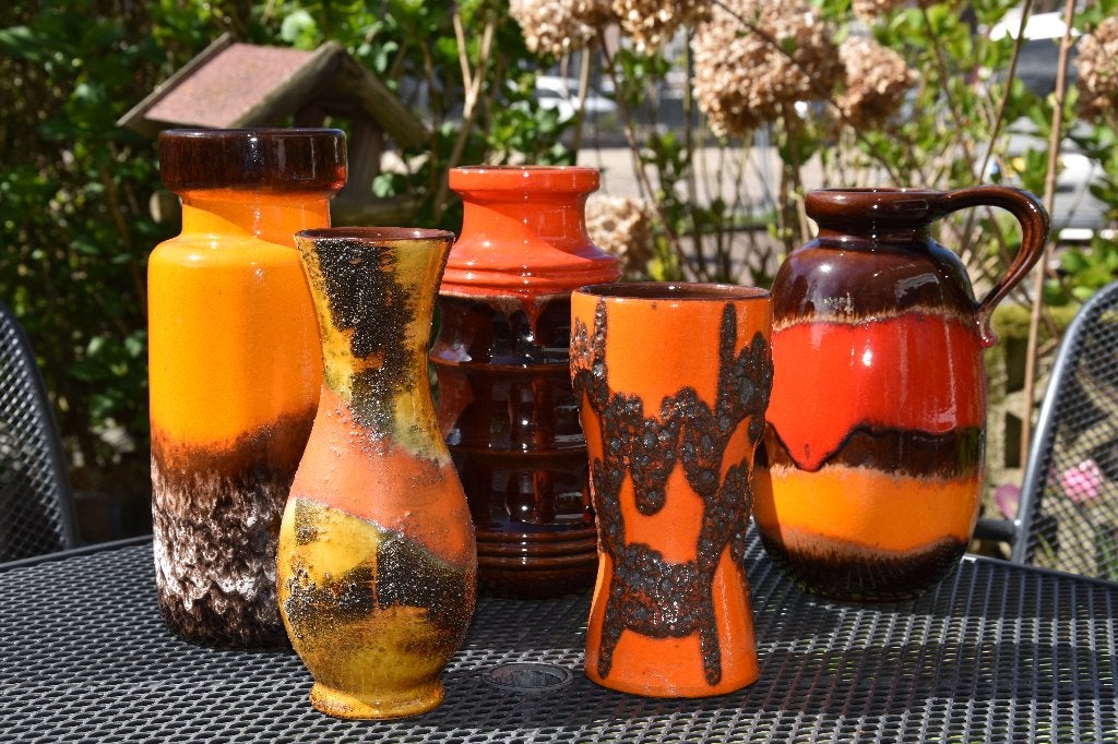 Vintage West Germany Vazen, Huis en Inrichting, Woonaccessoires | Vazen, Ophalen, Gebruikt, Bruin, Met patroon/structuur