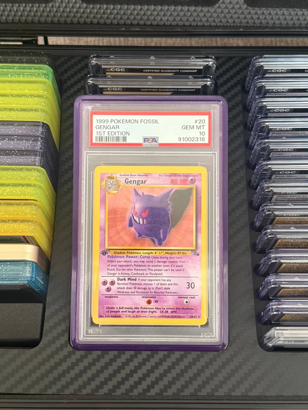 PSA 10 Gengar 1st Edition #20 – Fossil, Ophalen of Verzenden, Zo goed als nieuw