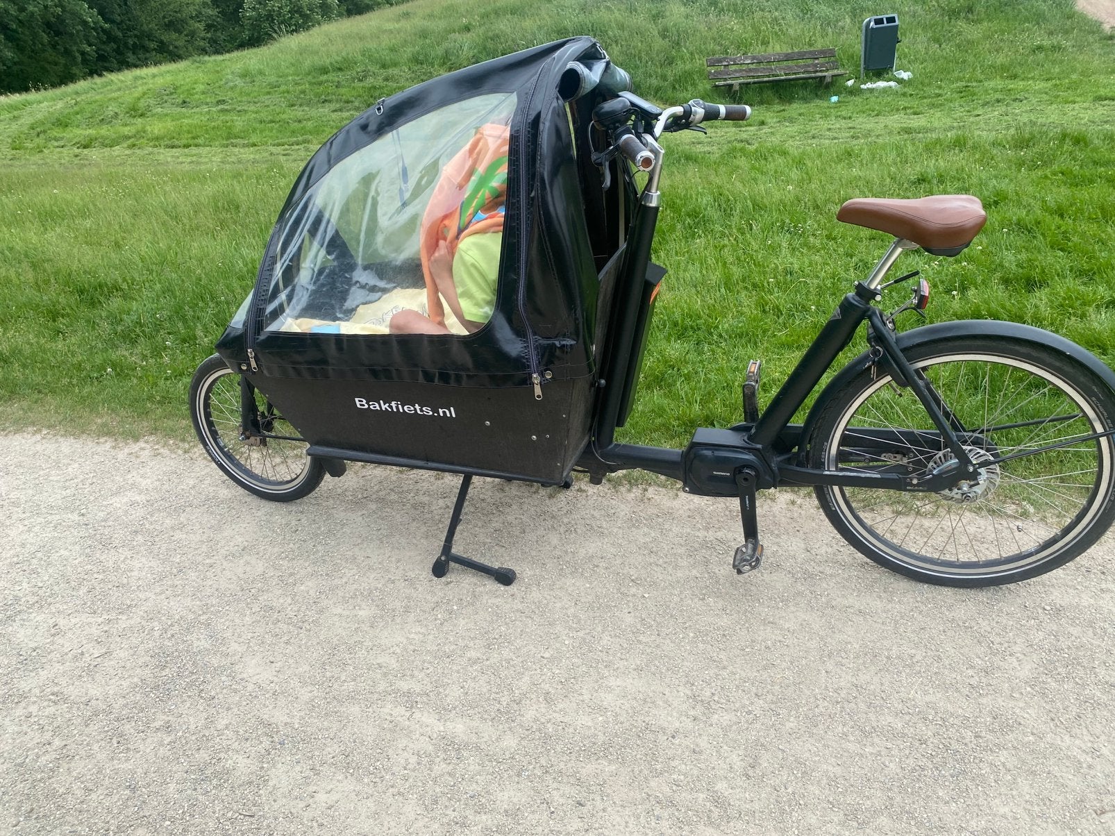CargoBike Classic Long bakfiets met huif, Fietsen en Brommers, Fietsen | Bakfietsen, Gebruikt, Huif, 2 kinderen, Schijfrem
