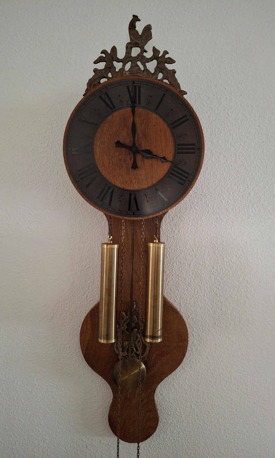 Antieke WARMINK  klassieke houten wandklok klok + gewichten, Antiek en Kunst, Ophalen