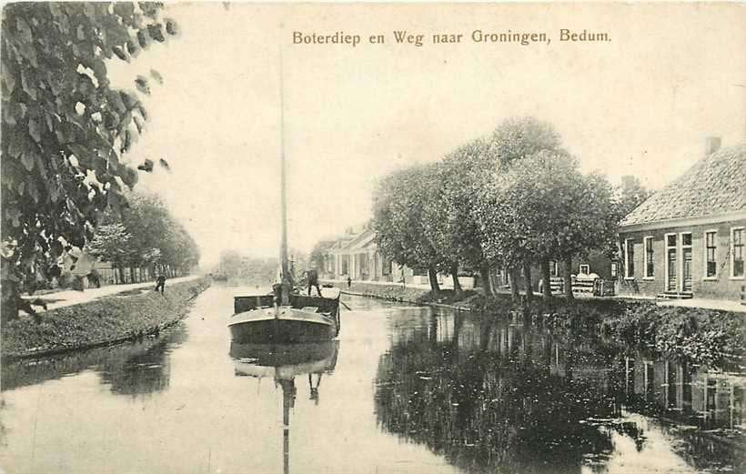 380-808-035 Bedum Boterdiep en Weg naar Groningen, Verzamelen, Ansichtkaarten | Nederland, Verzenden, Voor 1920, Groningen