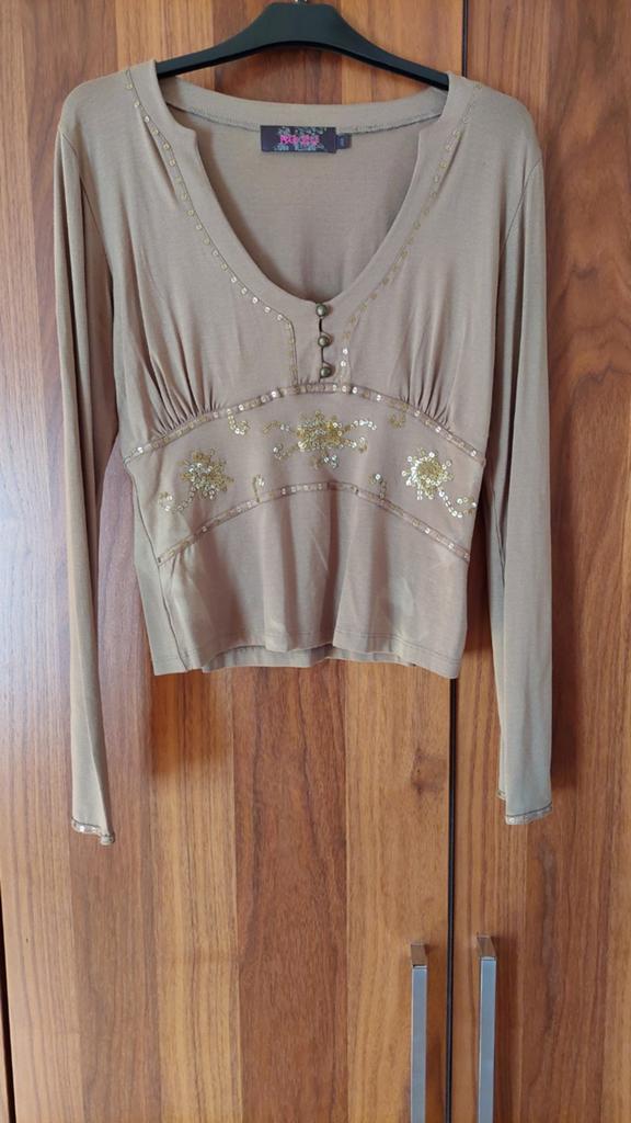 Ro-Zu Top met lange mouwen en pailletten - Maat 38, Kleding | Dames, Maat 38/40 (M), Bruin, Ro-Zu, Ophalen of Verzenden