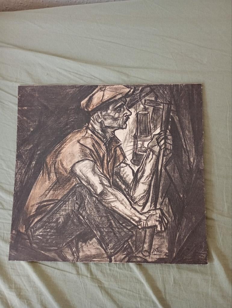 Prent/Poster Jan Toorop - Mijnwerker met lamp, Antiek en Kunst, Verzenden
