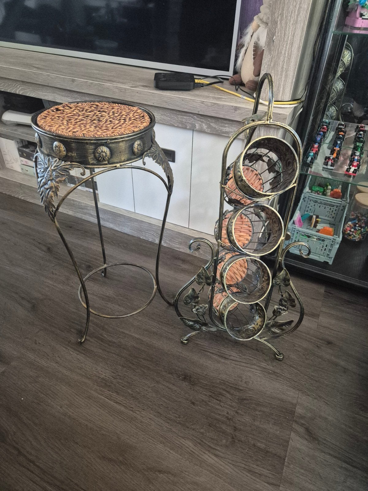 Decoratieve Plantentafel & Wijnrek Set - Metaal& Rotan, Ophalen