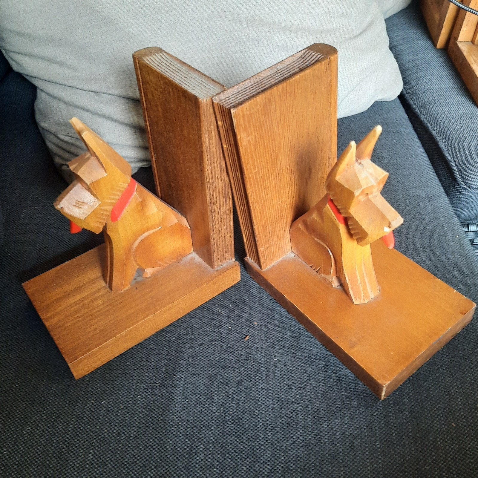 Vintage houten boekensteunen in de vorm van honden, Antiek en Kunst, Ophalen of Verzenden