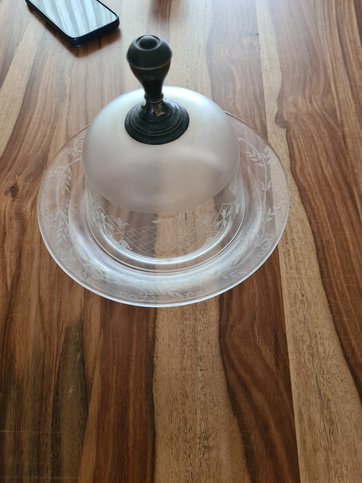 antieke kaas/boterstolp, Glas, Ophalen, Gebruikt, Geslepen