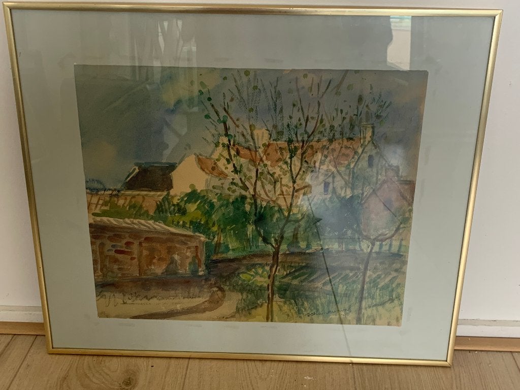 Aquarel Johan Budding (1893-1963) 45x40 cm in lijst, Ophalen, Overige stijlen, Overige ondergronden, Aquarel