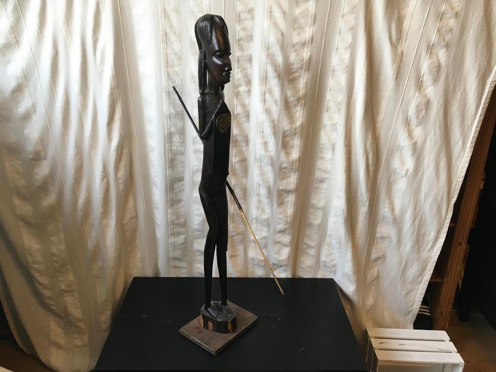 Afrikaans krijger beeld, 100cm, Antiek en Kunst, Ophalen of Verzenden