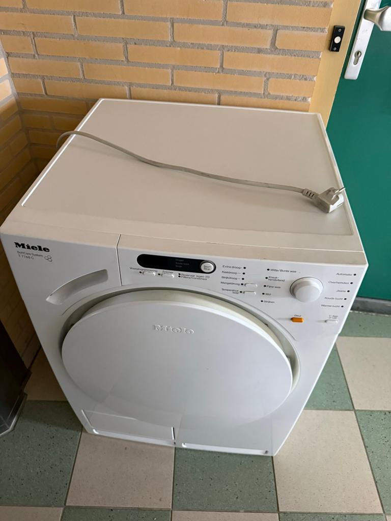 Miele T 7748 C SoftCare droger + AEG wasmachine, Witgoed en Apparatuur, Wasdrogers, Ophalen, 6 tot 8 kg, Gebruikt, Voorlader