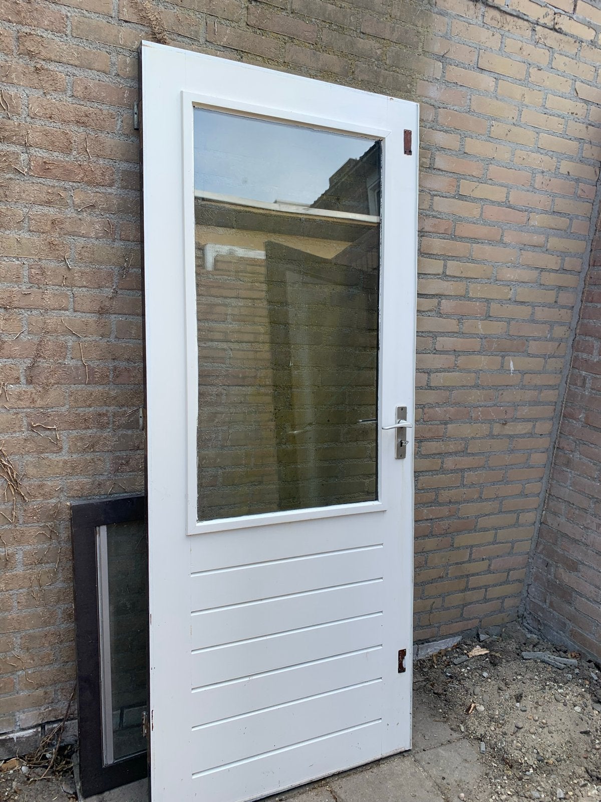buitendeur met dubbelglas en horizontale panelen, Ophalen, Gebruikt, 80 tot 100 cm, Buitendeur