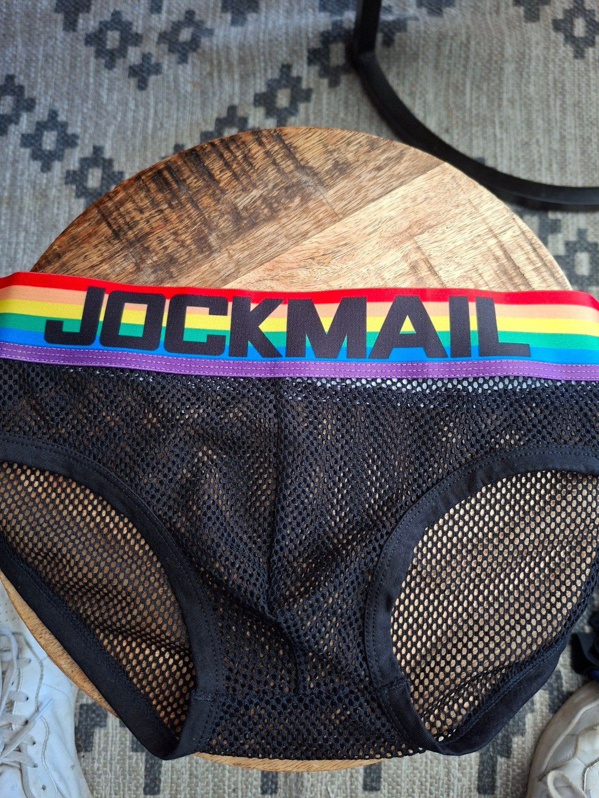 Jockmail Heren Slip - Zwart Mesh met Regenboogband, Kleding | Heren, Ophalen, Zwart, Jockmail, Slip