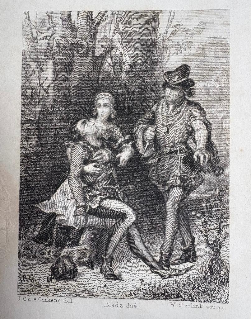 4 gravures (W. Steelink Sr. & J. Christaan d'Arnaud Gerkens), Antiek en Kunst, 10 cm, 7 cm, 1800 - 1899, Ophalen of Verzenden