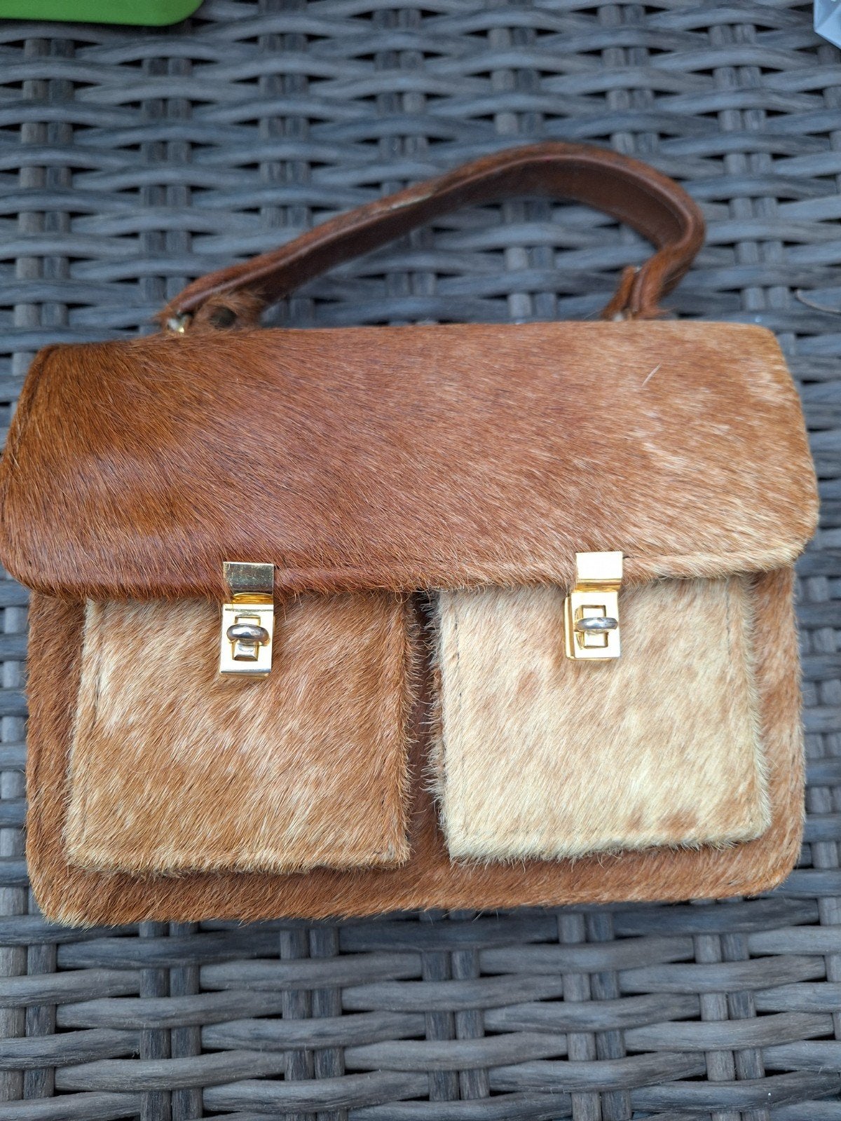 Vintage Handtasje van Ponyhaar - Bruin, Ophalen of Verzenden