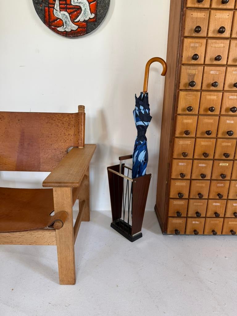 Vintage messing & teak paraplubak ‘50, Ophalen of Verzenden, Zo goed als nieuw, Metaal