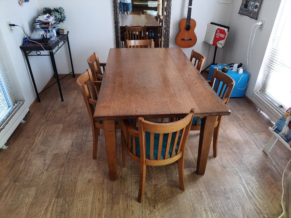 Eettafel en stoelen, Ophalen, Gebruikt, 100 tot 150 cm, Eikenhout