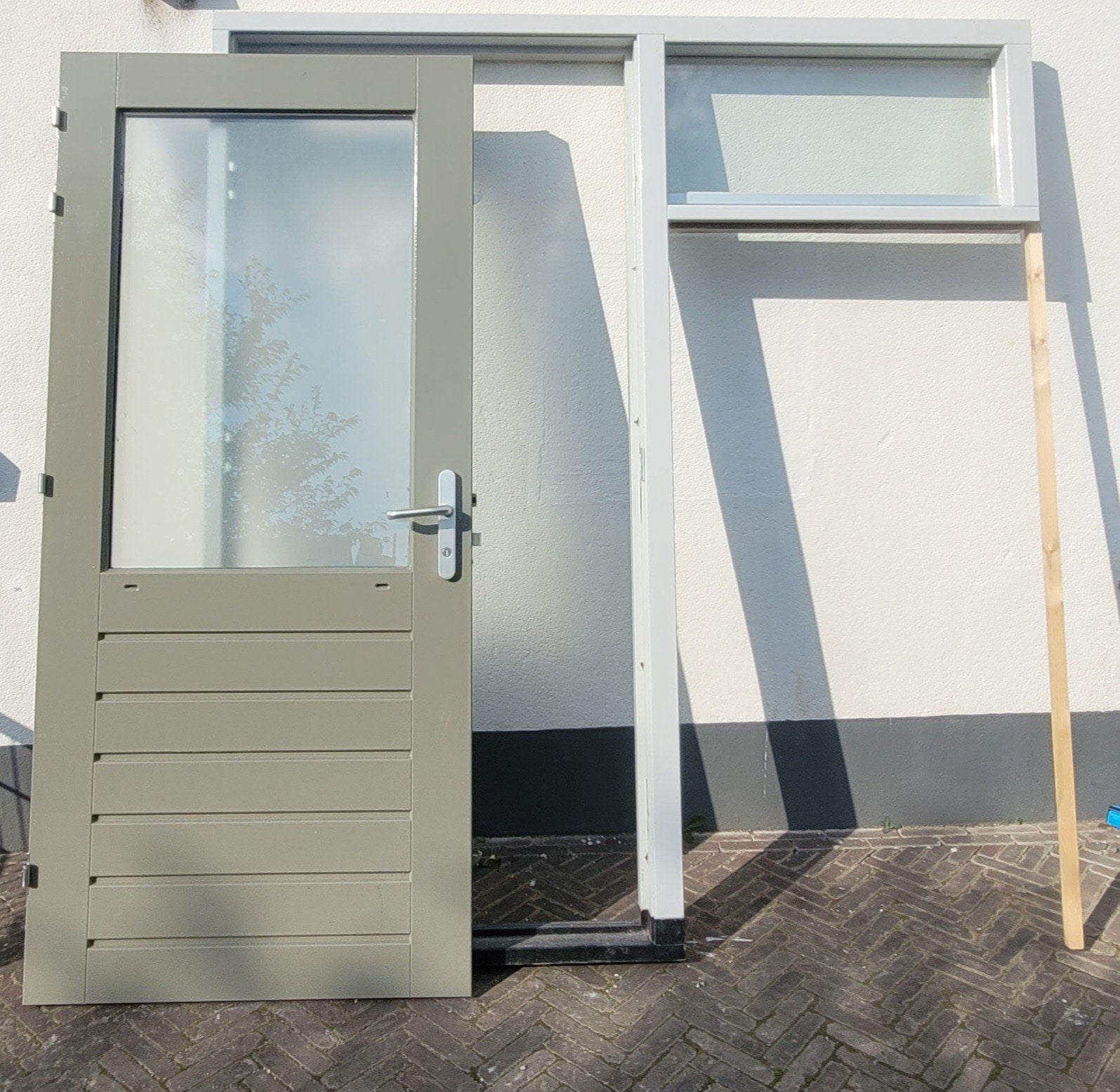 Hardhouten buitendeur/achterdeur inclusief kozijn zijlicht, Ophalen, Buitendeur, Gebruikt, Glas