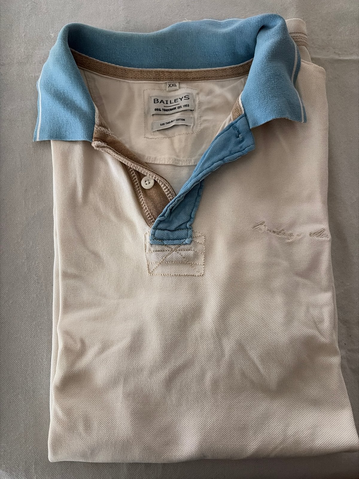 Baileys Polo Shirt XXL - Beige met blauwe kraag, Ophalen, Gedragen, Overige maten, Beige