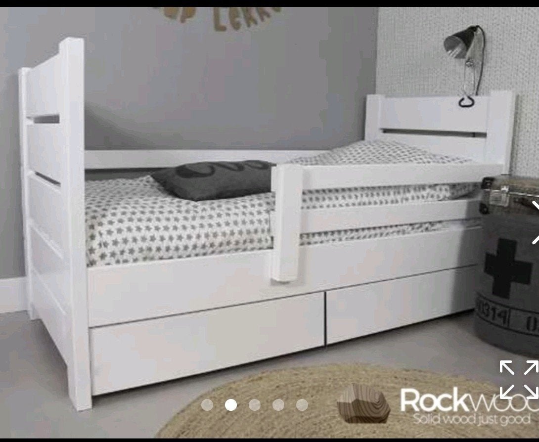 Wit eenpersoonsbed met lades - Rockwood, Ophalen, Gebruikt, 90 cm, Eenpersoons