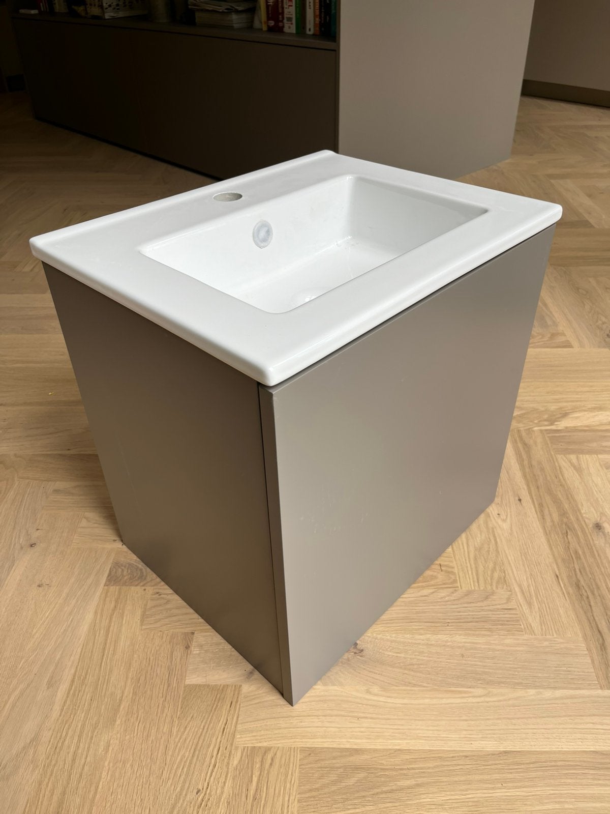 Nieuwe fonteinonderkast met wasbak - Mat taupe, Ophalen, Minder dan 50 cm, Nieuw, Minder dan 100 cm