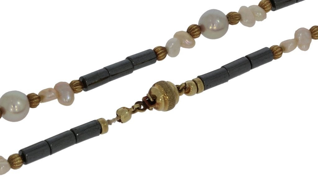 Parel hematiet fraaie 14k gouden ketting dames vintage, Sieraden, Tassen en Uiterlijk, Ophalen of Verzenden, Goud, Ketting, Met edelsteen