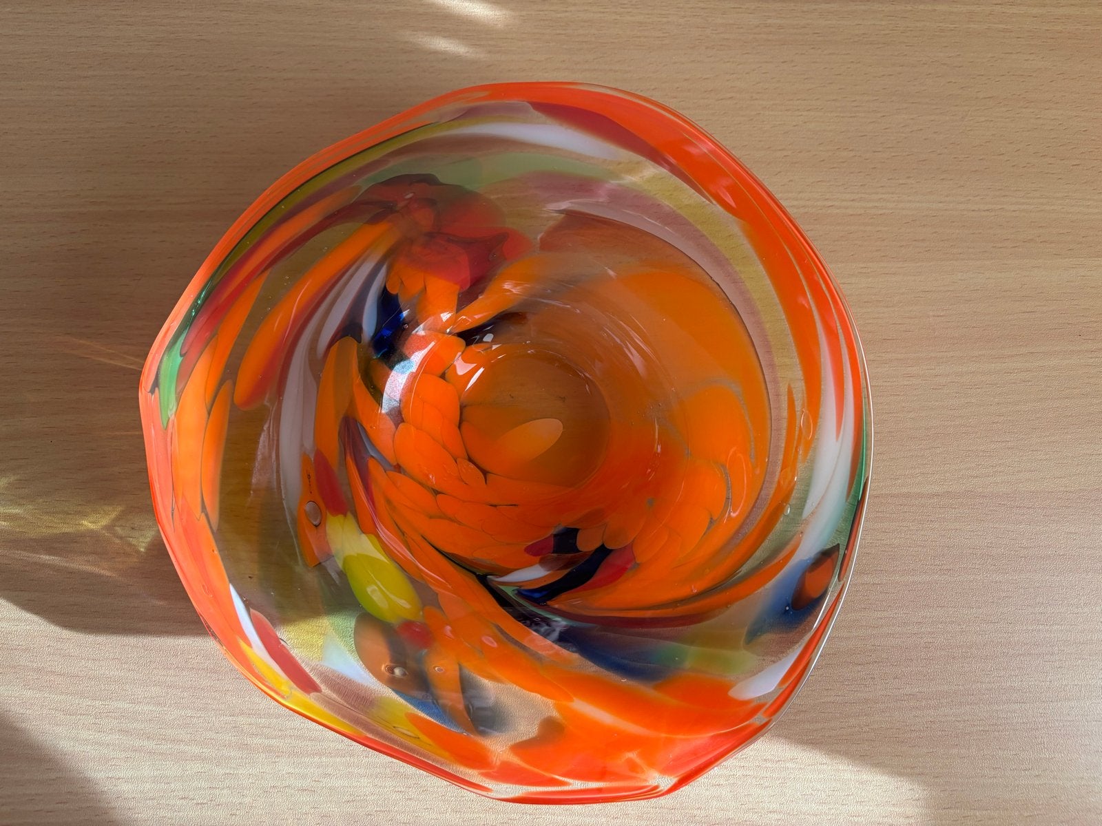 Joska Kristal Murano Glas Handgeblazen Schaal Oranje Swirl Ø, Ophalen of Verzenden