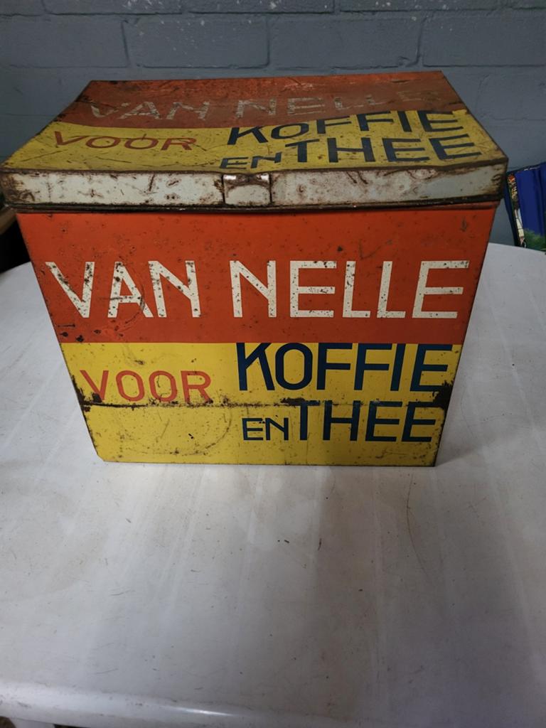 Te koop kist (blik) van nelle koffie en thee, Ophalen of Verzenden, Gebruikt, Koffie, Van Nelle