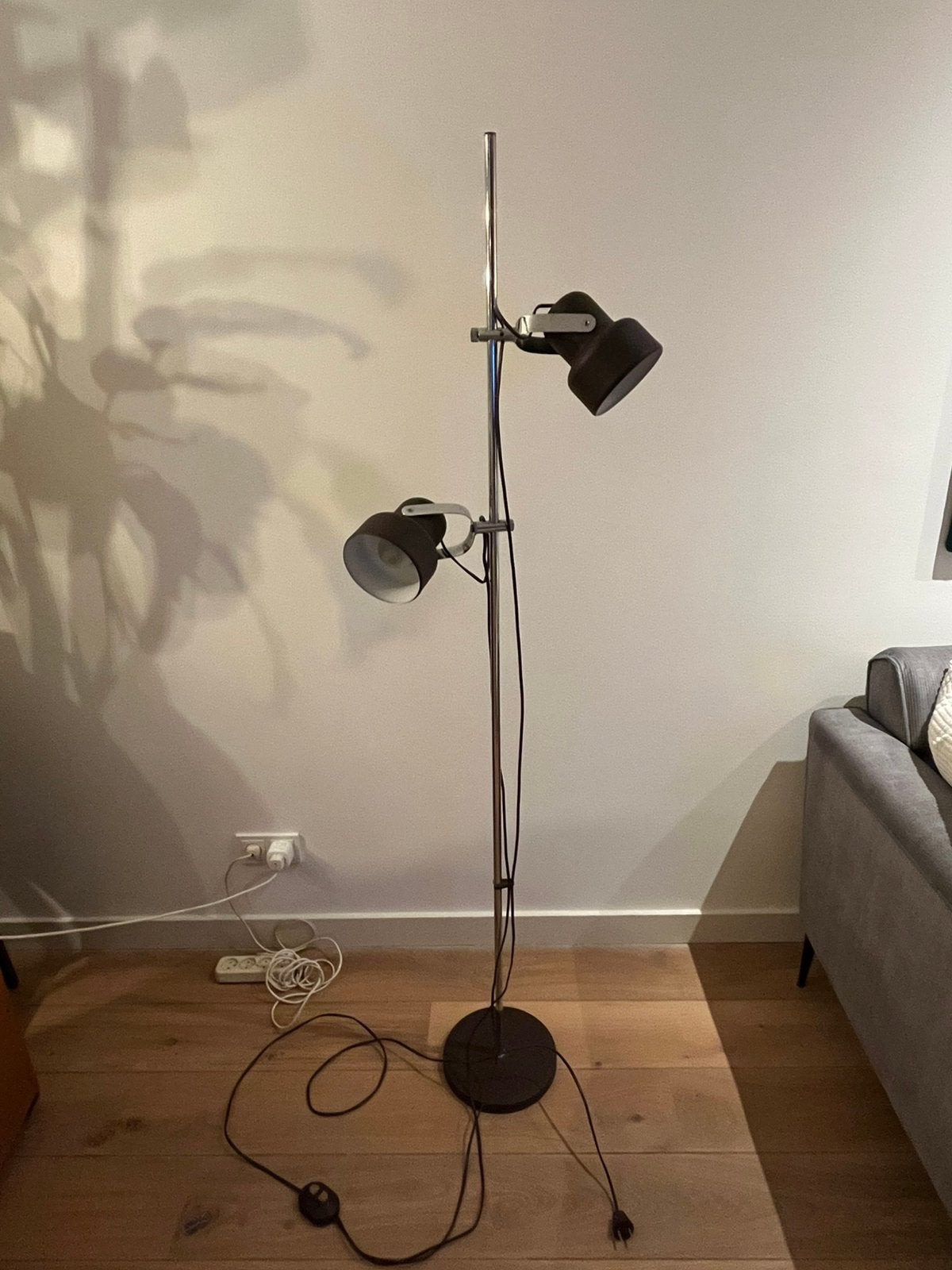 Vintage vloerlamp chroom met 2 bruine spots Dijkstra?, Ophalen, Gebruikt, Vintage, Metaal