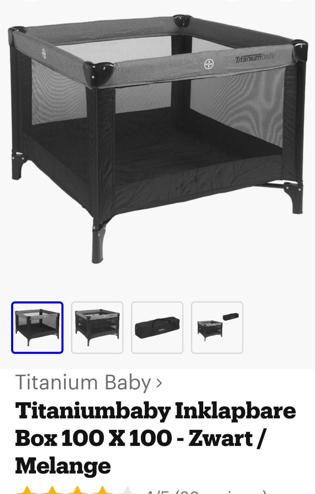 Titaniumbaby Inklapbare Box 100x100 Zwart/Melange, Kinderen en Baby's, Boxen, Ophalen of Verzenden