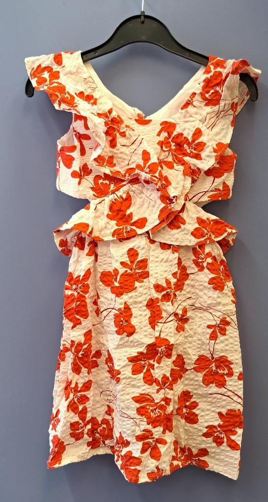 Zara girl rood wit gebloemd jurkje open zijkant 116 nr 42471