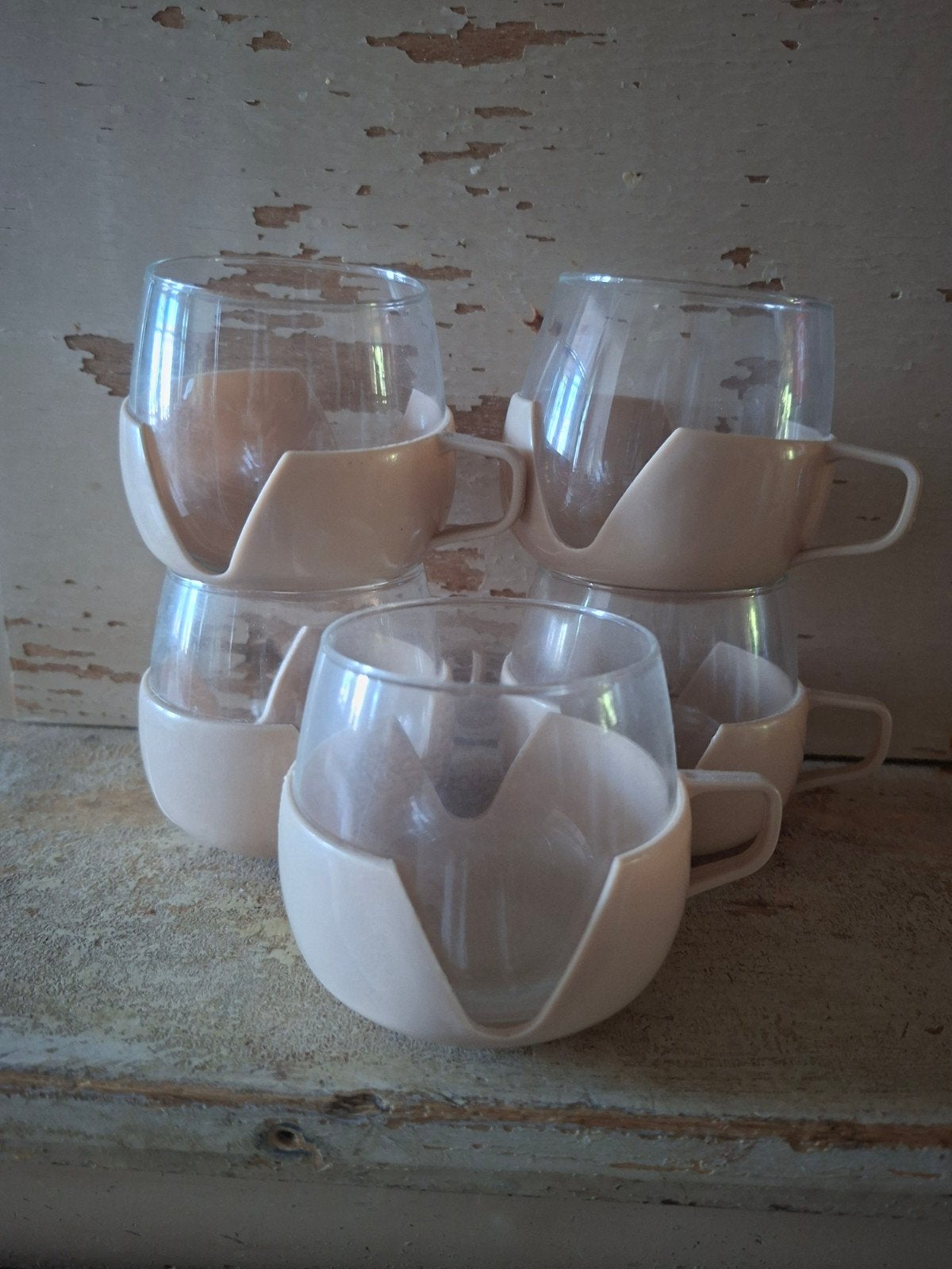 Melitta koffie/theeglazen met houders - Made in Holland, Beige, Ophalen of Verzenden, Overige merken, Glas