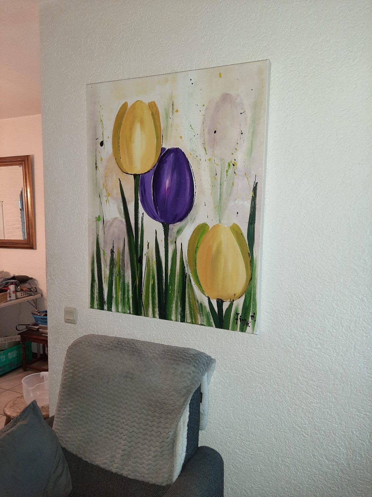 Schilderij met tulpen - Handgeschilderd kunstwerk, Ophalen of Verzenden