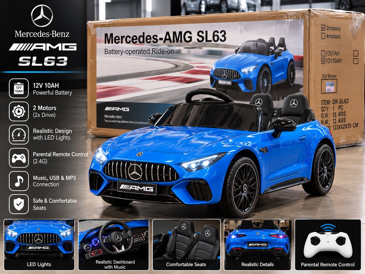 Mercedes-AMG SL63 Elektrische Kinderauto 12V – Nieuw, Nieuw