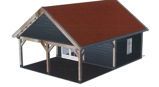 Houten zwarte schuur van 8 x 6 m zelf demonteren, Ophalen, Gebruikt, 3 ramen of meer, Schuur